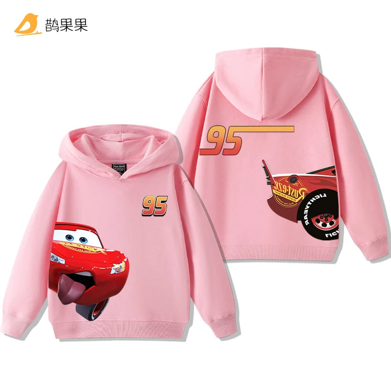 سويت شيرت بقلنسوة مطبوع عليه Cars Lightning McQueen Fun للأطفال والأولاد والبنات للخريف والشتاء كاجوال أنيق دافئ بقلنسوة للطلاب