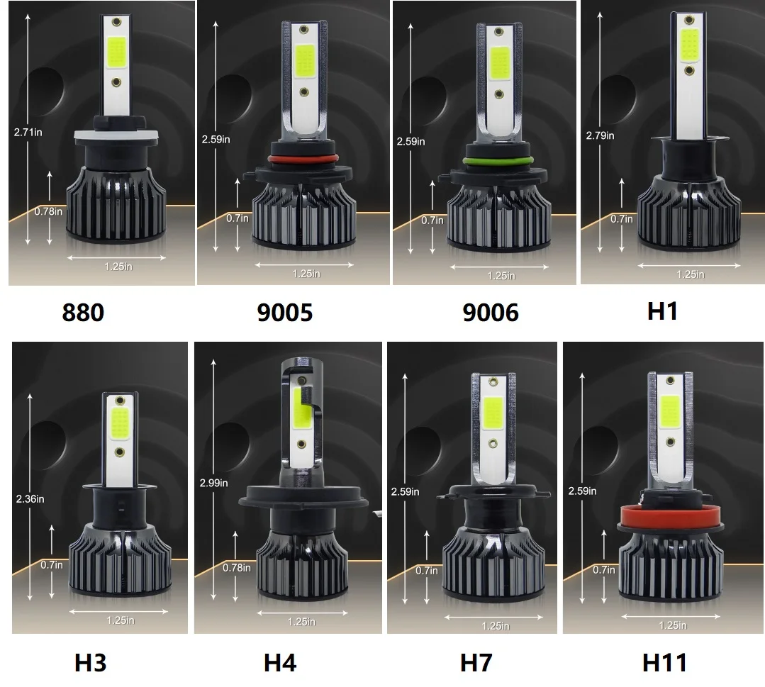 New Mini Led H7 H4 H1 H3 Car Headlight Bulbs 9005 HB3 9006 HB4 H11 H8 H9 H16 H27/880/881 Car Headlamp Lemon Green 80W 16000LM