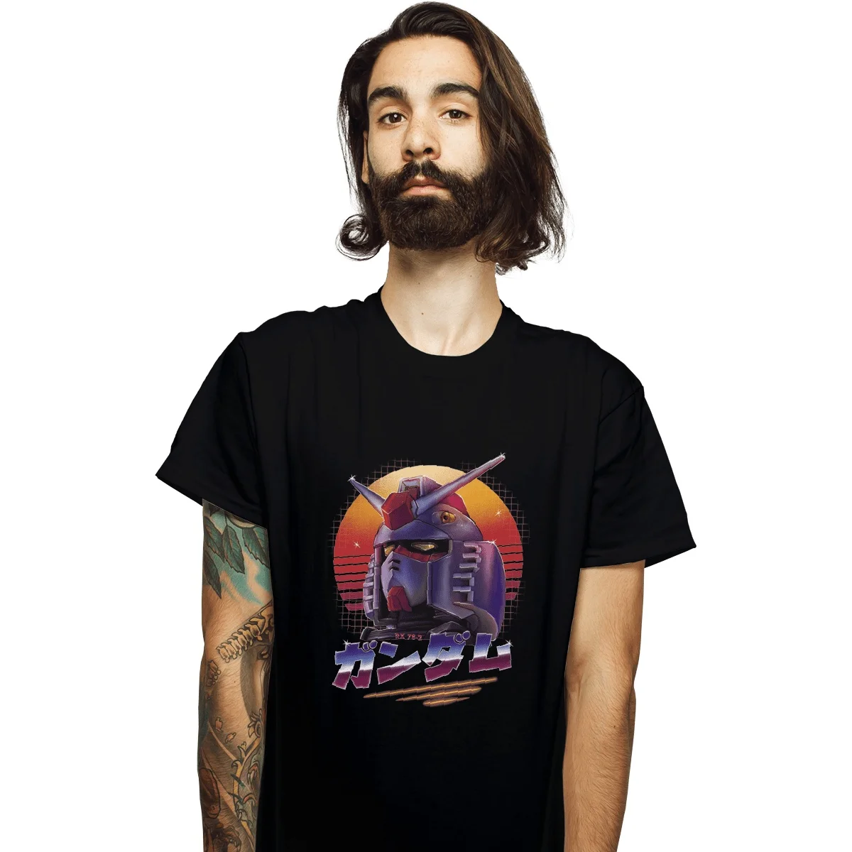 

2026 Summer Up RX-78-2 Retro Synthesizer Wave Printed Pure Cotton Men's T-shirt, Comfortable Mecha Anime Street Style Top