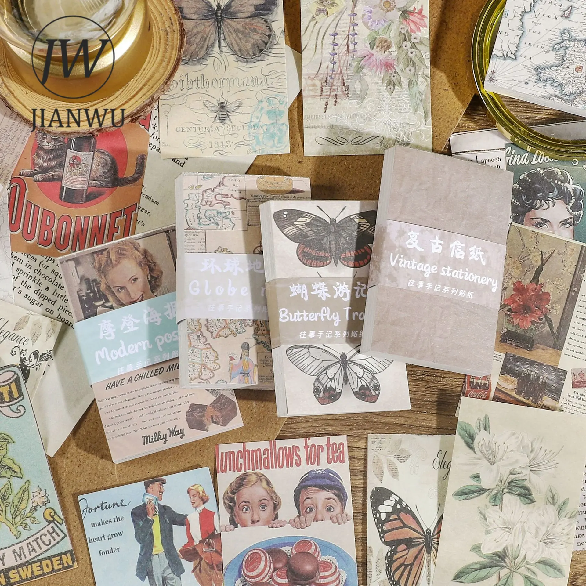 JIANWU 60 Sheets Vintage Literature Art Memo Pad DIY Scrapbooking Journal Background Decoration Material Notes Paper Stationery