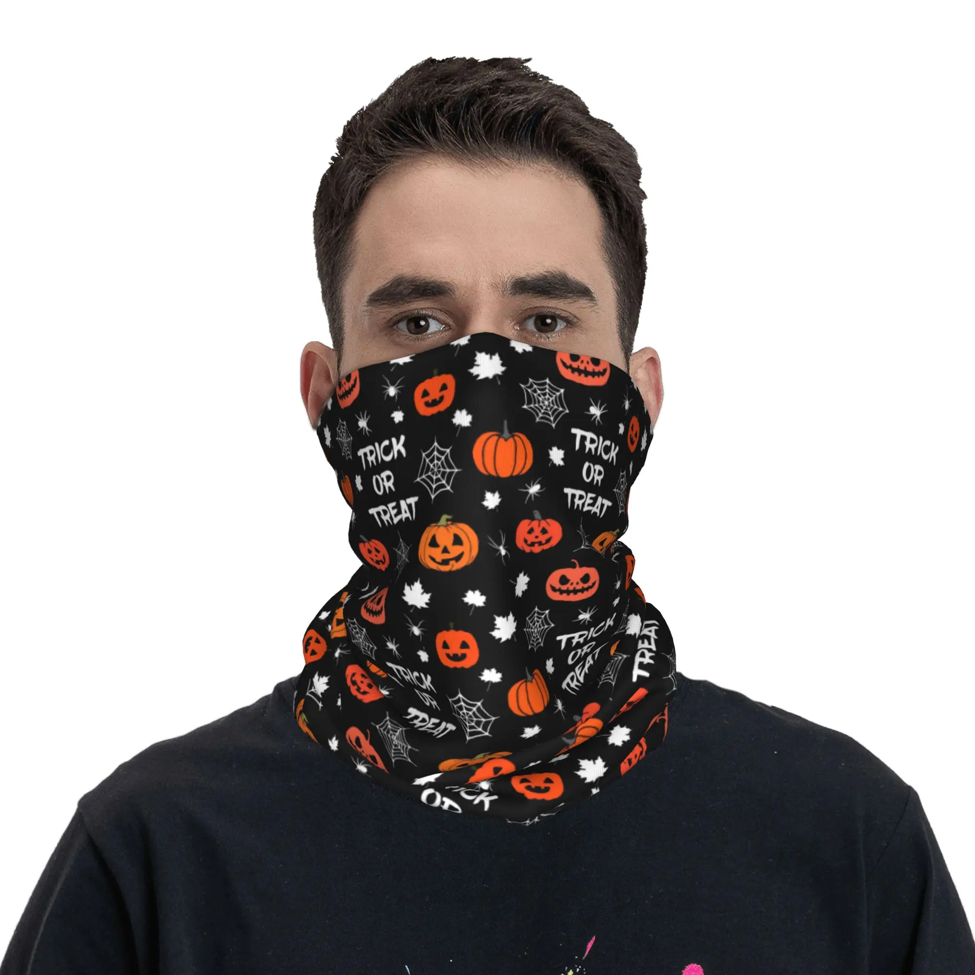 

Halloween Pumpkin Ghost Cats Neck Gaiter Women Men UV Protection Winter Bandana Scarf for Cycling