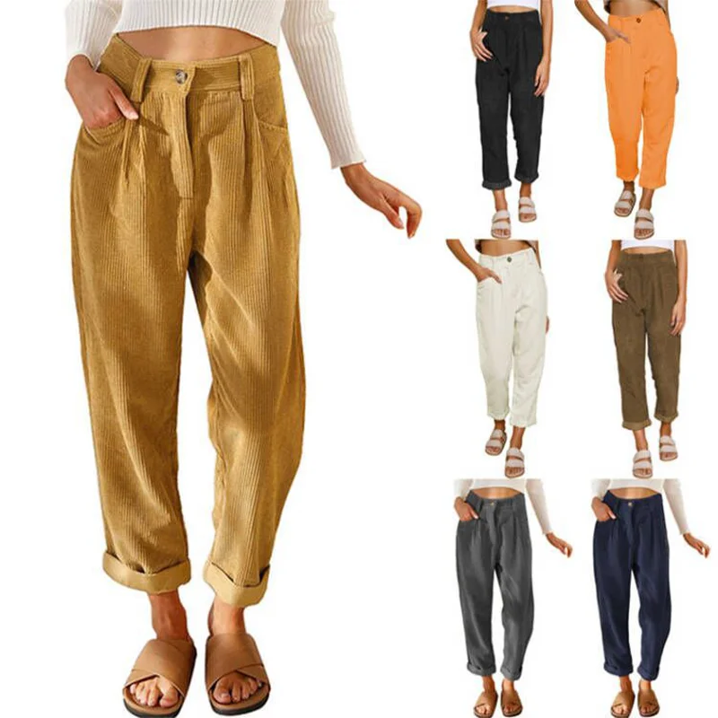 Autumn and Winter 2023 New Women's High waist Casual Pants Europe and America Solid Corduroy Loose Straight Pants Women