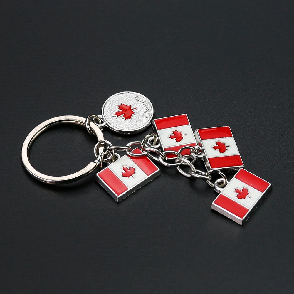 Metal Canadian Flag Maple Leaf Coin Keychain Charms Car Key Holder Keyring Pendant Purse Bag Accessories Jewelry Souvenir Gifts