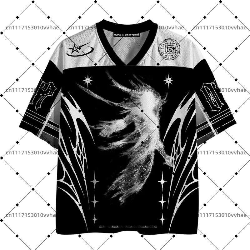Soulisfree Astral Drift Mesh Jersey Design Digital Print V-Neck T-Shirt Comfortable Sports Short Sleeve