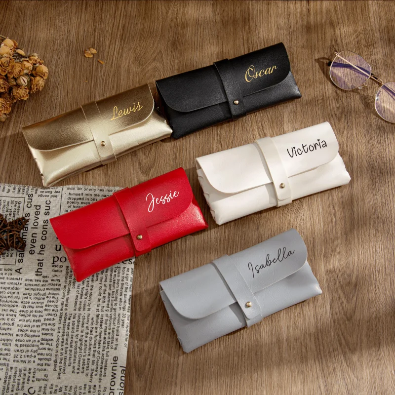 Custom Engraved Leather Glasses Case Personalised Name Anniversary Gift Soft Pouch for Sunglasses