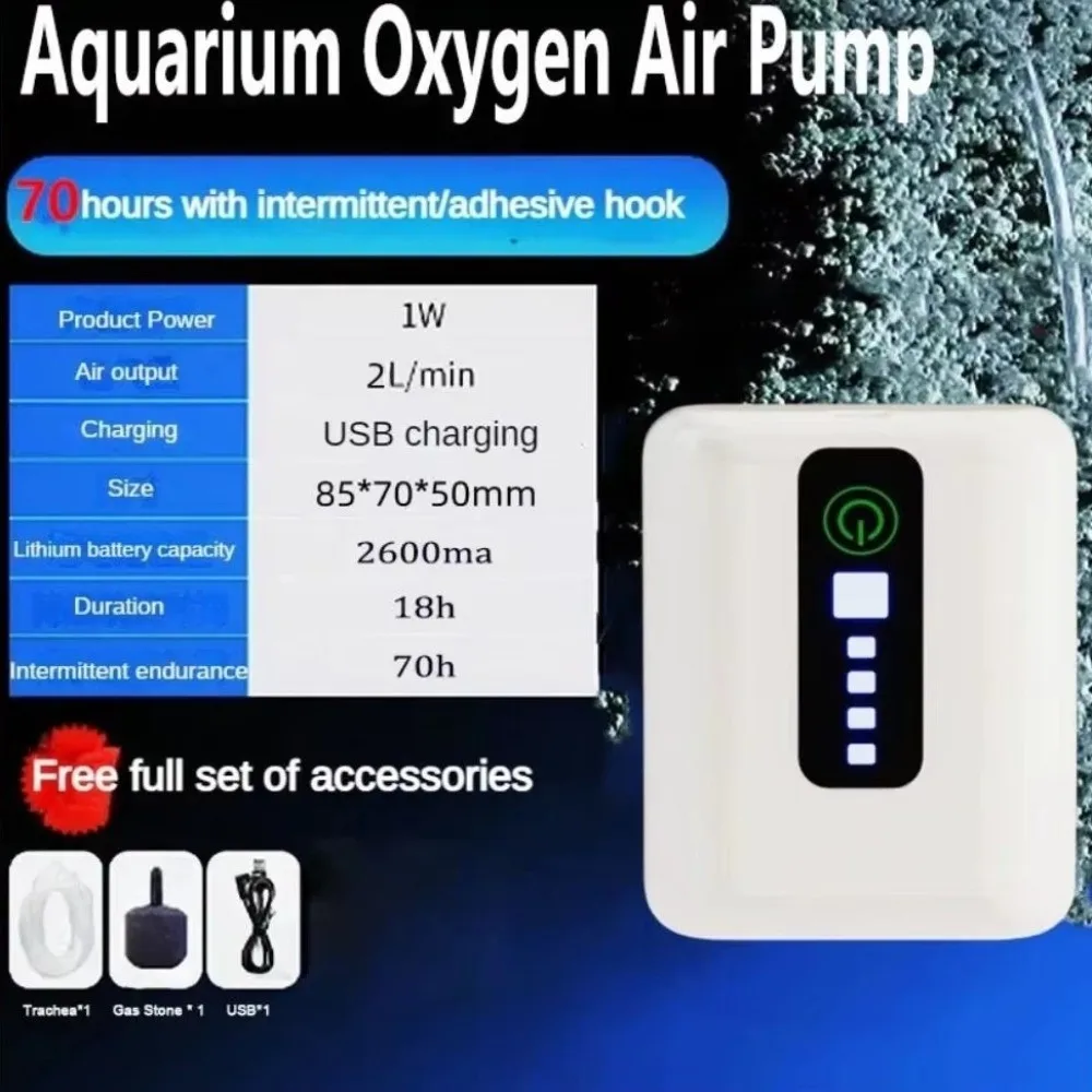 

70H/40H Aquarium Oxygen Pump Waterproof Ultra Silent USB Oxygen Pump USB Charging Dual-Purpose Oxygen Generator Turtle Tank
