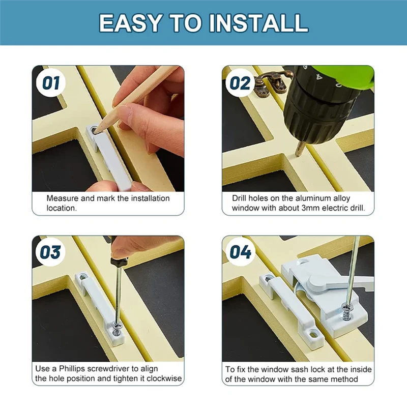 A45U 4 Pack Window Sash Locks, Window Latches Replacement Sash Locks White Fits Horizontal Sliding Window