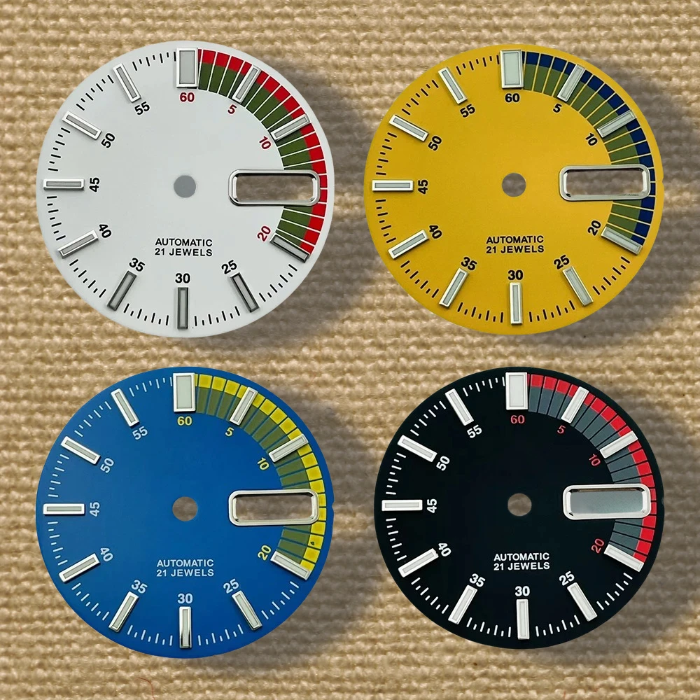 

28.5mm S5 Logo Diving Dial Fit NH36/4R36 Movement Green Luminous Matte Dual Calendar Dial Watch Modification Accessories