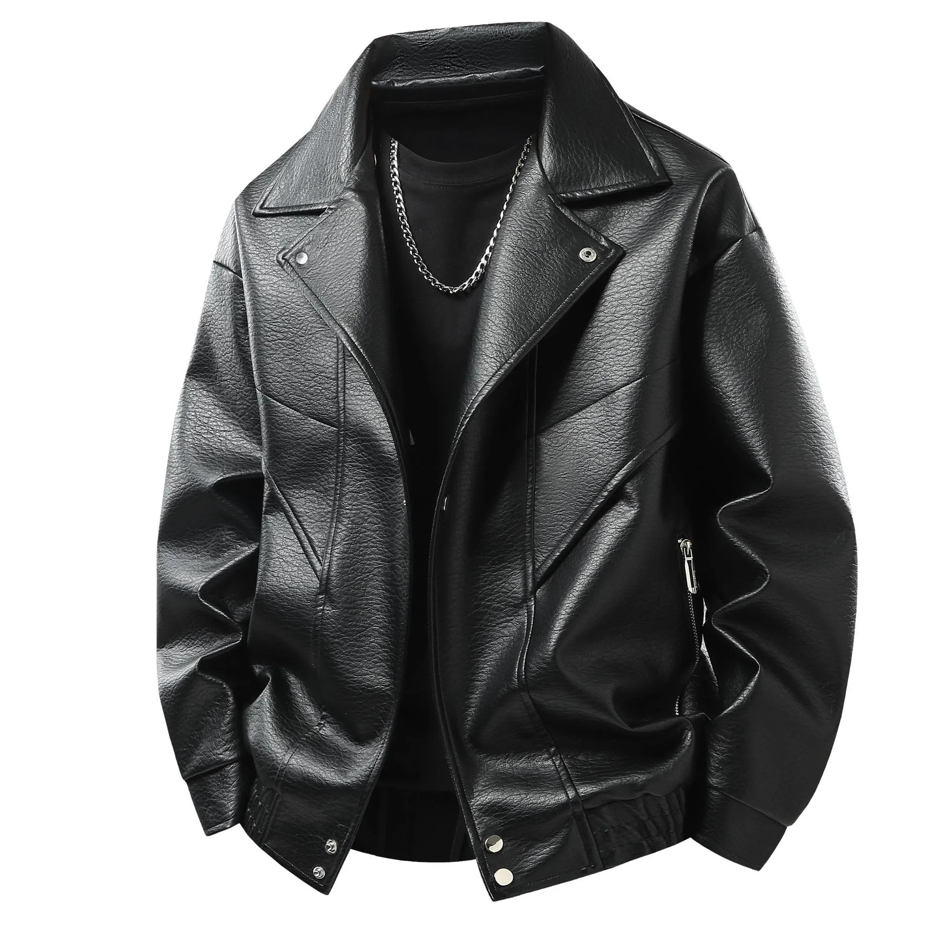 

Leather jacket men's version trendy handsome locomotive jacket men's lapel top