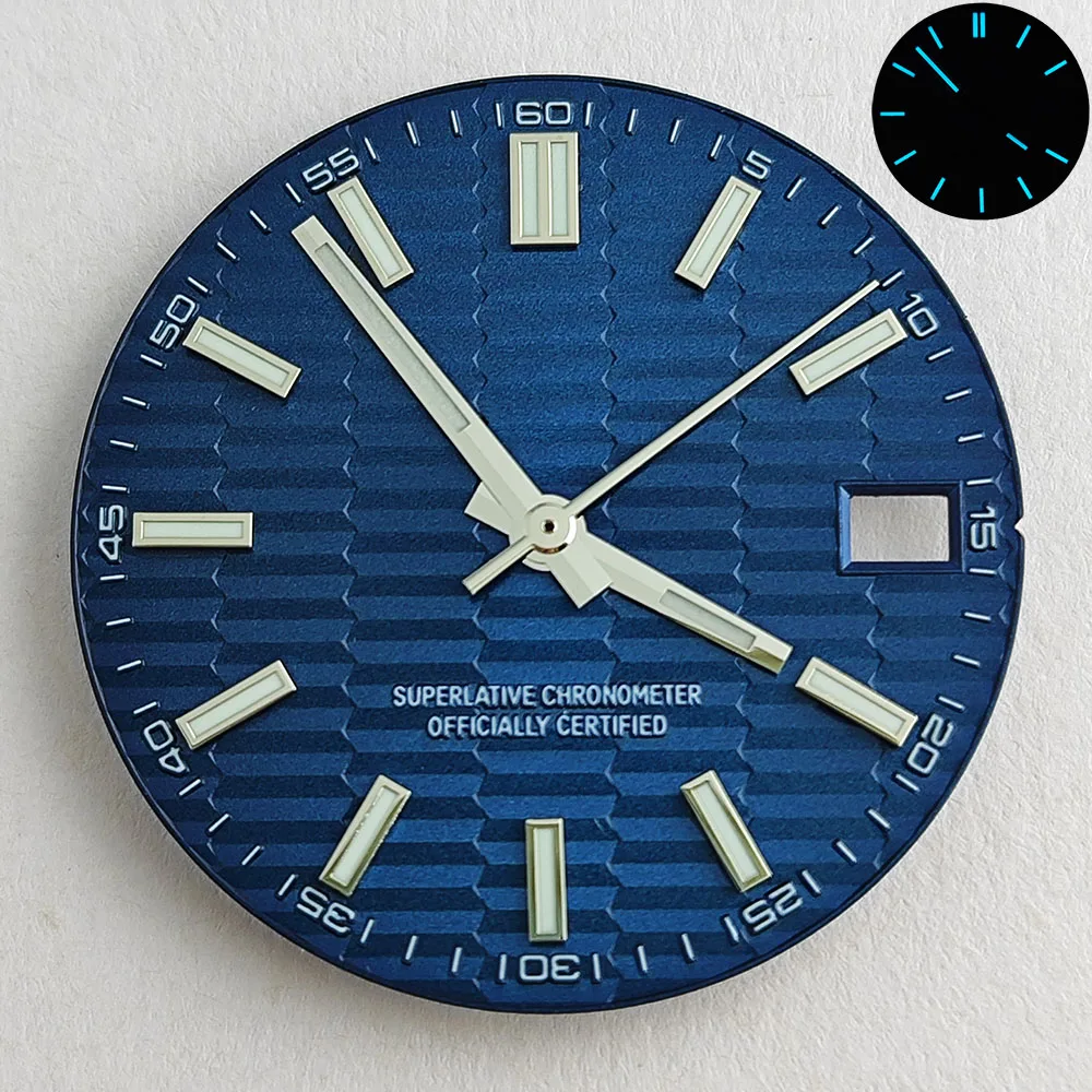 28.5 ملم NH35 قرص NH35 عقارب زرقاء وأخضر مضيئة متوافقة مع حركة NH35 NH35 ملحقات الساعة