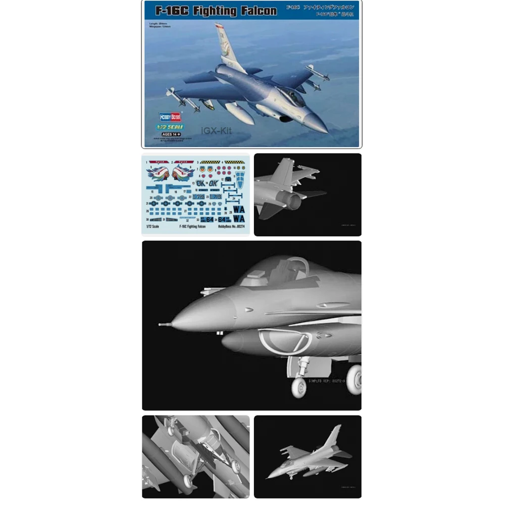 Hobbyboss 80274 1:72 Scale General Dynamics F-16C F16 Fighting Falcon Plastic Assembly Model Kit Building Military