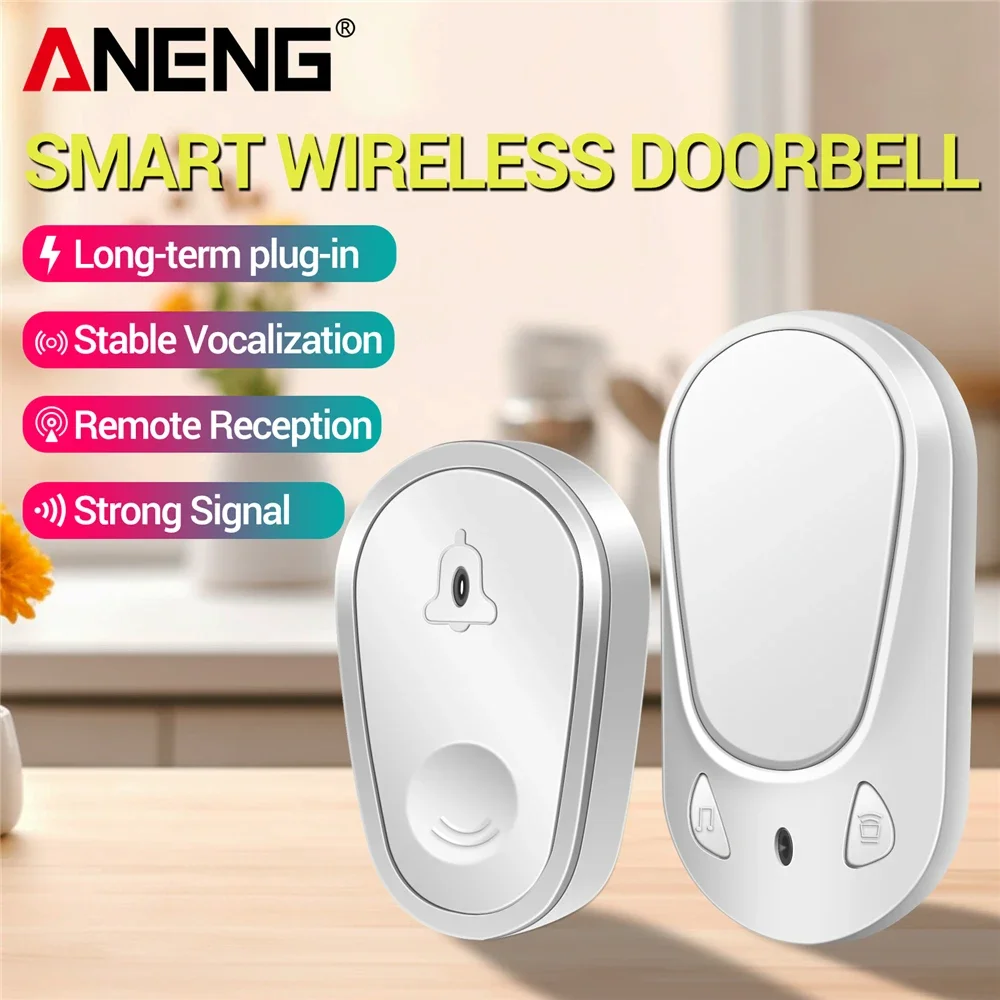 

Беспроводной умный дверной звонок ANENG, 25 мелодий, 4 уровня регулировки громкости, из огнестойкого АБС-пластика, подключаемый к сети, для дома и офиса