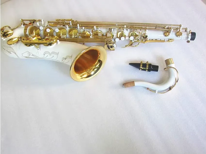 New Tenor Saxophone Bb Professional Brass White gold key B Flat Sax Musical Instruments with Case
