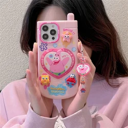 Funny Cartoon SpongeBob SquarePants Phone Case With Lanyard For IPhone 16 15 14 13 12 11 Pro Max Big Brother Back Protect Cover