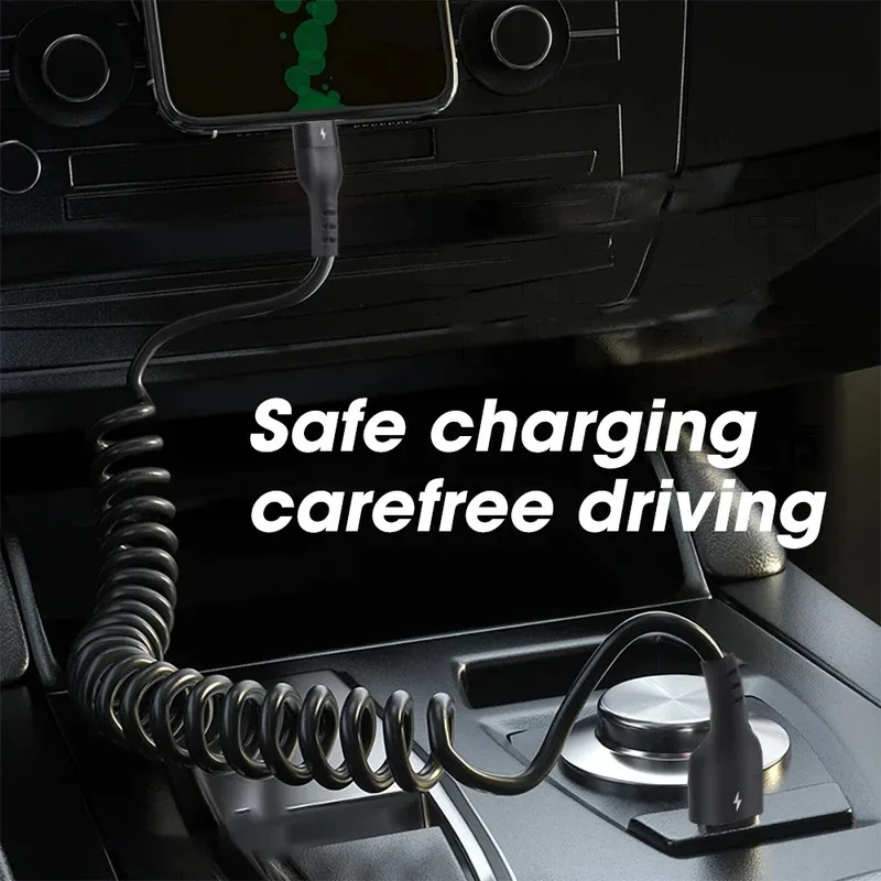 Для Apple 30 Вт USB-кабель для быстрой автомобильной зарядки для iPhone 14 13 12 11 Pro Max 8 Plus X XS Пружинный телескопический зарядный кабель Аксессуары