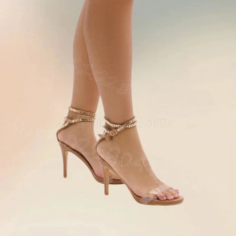 

PVC Open Toe Beige Sole Sandals Ankle Buckle Strap Women Shoes Thin High Heels Fashion Party Banquet 2025 Zapatos Para Mujere
