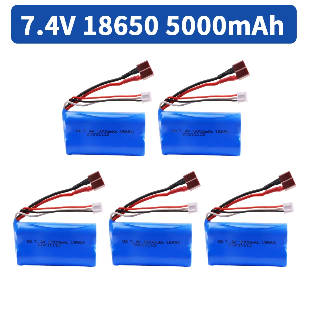 7.4V 5000mah lipo Battery T Plug for Wltoys 12428 144001 RC Car Spare toy Accessories 7.4V 2S high capacity 18650 battery 1-5PCS