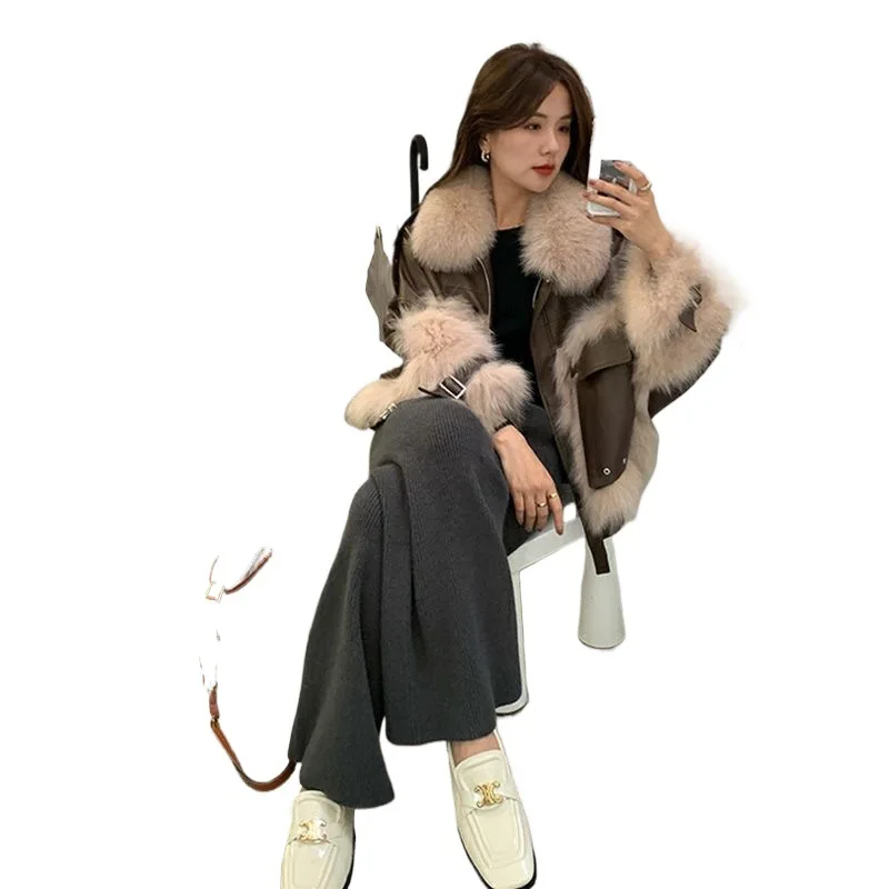 

Fur coat for women 2022 New Winter Korean version, small petite fur one-piece fox fur young style patchwork leather jacket