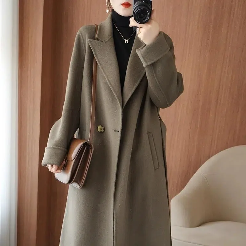 Plus Size Elegant Women's Woolen Coat Mid-Length Thickened Autumn Winter New Style High Quality Wome