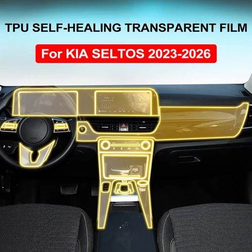 Imagen 1 del producto Película Protectora Transparente de TPU Precortada para Kia Seltos 2023-2026, para el Panel de Control, Multimedia, Navegación, Antiarañazos, PPF