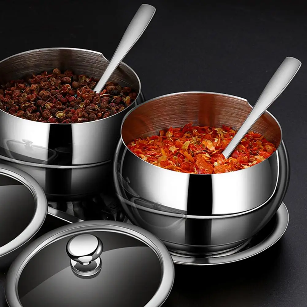 

Condiment Pot 1 Set Durable Mirror Polished Thickened Sugar Salt Spice Container Kitchen Gadget