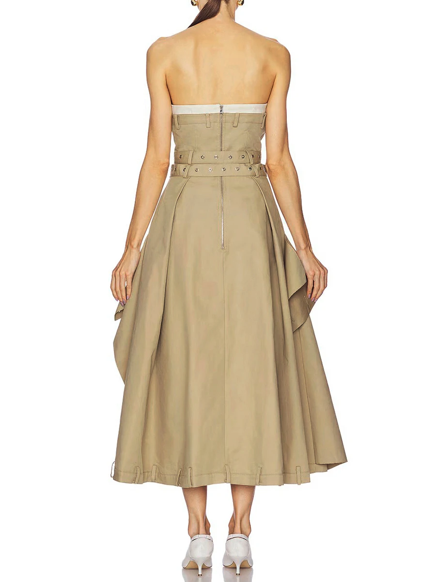 Spliced Button Slimming Dresses forWomen Strapless Sleeveless High Waist Temperament Dress Fashionchouveautés manteaux et vestes