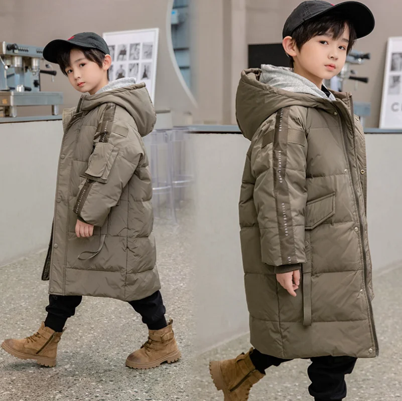 Winter Boys Down Long Jacket Waterproof Children Clothes Kids Teenage Outerwear Thicken Warm Coat Boys Snowsuit Parkas 5-12Yrs