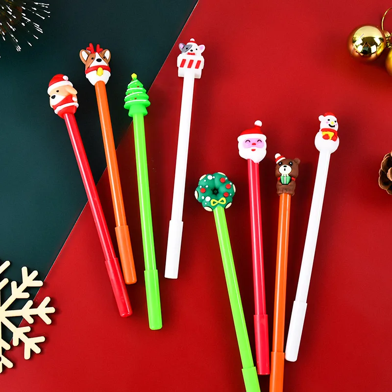 

10Pcs Christmas Gel Pen Cartoon Snowman Elk Santa Claus Black Neutral Pens School Writing Pens Stationery Xmas Party Favor Gifts