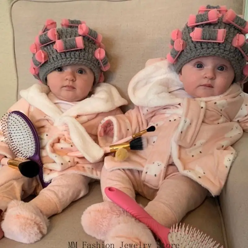 Gorro punto divertido D0UB para adultos y niños, gorro lana sintética para ama casa, rizadores para gorro con