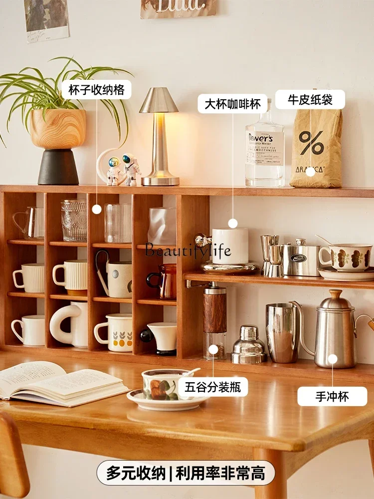 FG**Solid wood lattice shelf hanging on the wall to store Nordic log coffee cups display grid