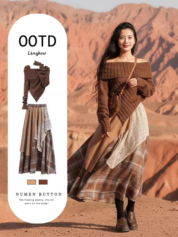 

Комплект из вязаного свитера и юбки больших размеров для женщин на осень-зиму: омолаживающий, модный и стройнящий, из двух предметов...