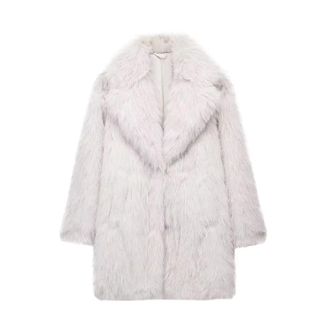 High Quality Warm Women's Clothing 2025 New Style Lapel Faux Fur Short Coat Beige Style Jacket