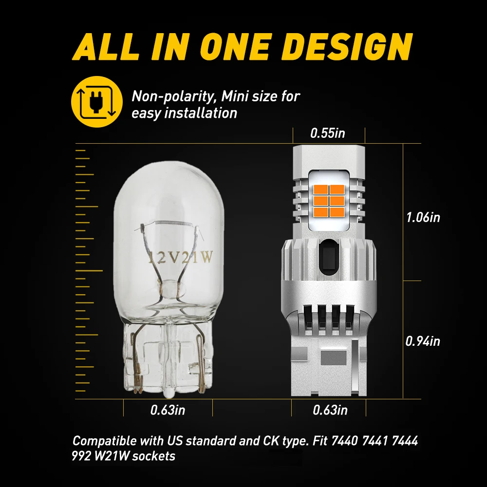 AUXITO 2 pz T20 LED Canbus No Hyper Flash W21W WY21W 7440 7440NA LED ambra Car indicatori di direzione lampadine Error Free Auto Lamp 12V