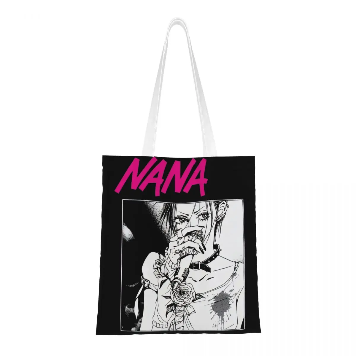 

Nana Osaki Anime Pink Tote Bags Women Handbag Foldable College 90s Shoulder Bag Printed Grocery Bag