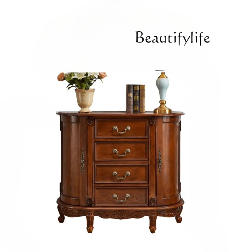 

American Solid Wood Sideboard Lobby Semicircle Hallway Corridor Curio Cabinet Storage Drawer Storage