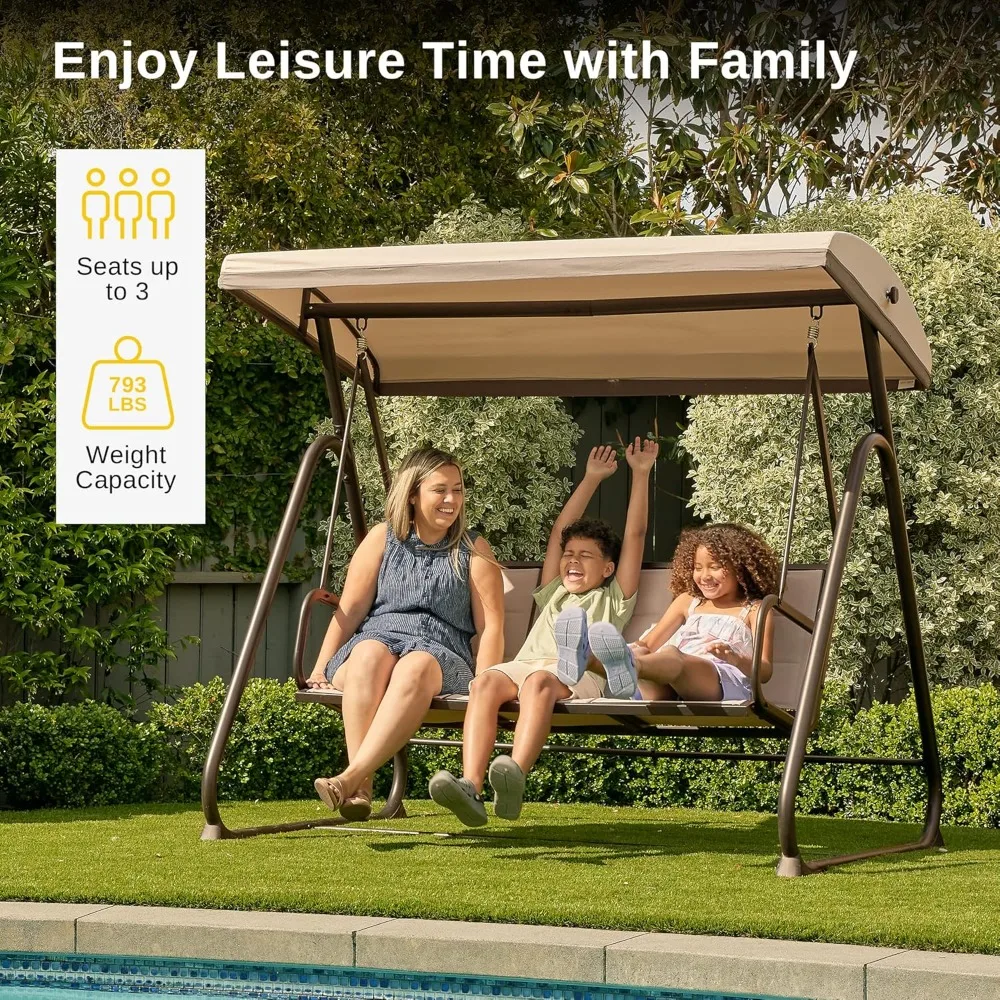 3-Person Outdoor Patio Swing Chair with Adjustable Canopy, Porch Swing  Comfortable and Breathable Seats, Outdoor Swing Chairs