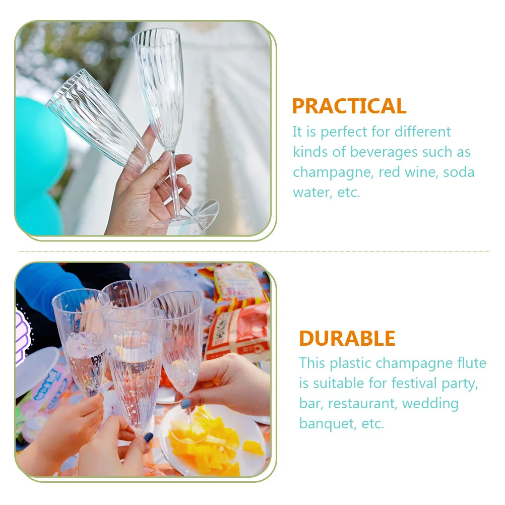 

8pcs Disposable Flute 180Ml Clear Plastic Wine Glasses For Parties Unbreakable Toasting Cups Wedding Event Bar