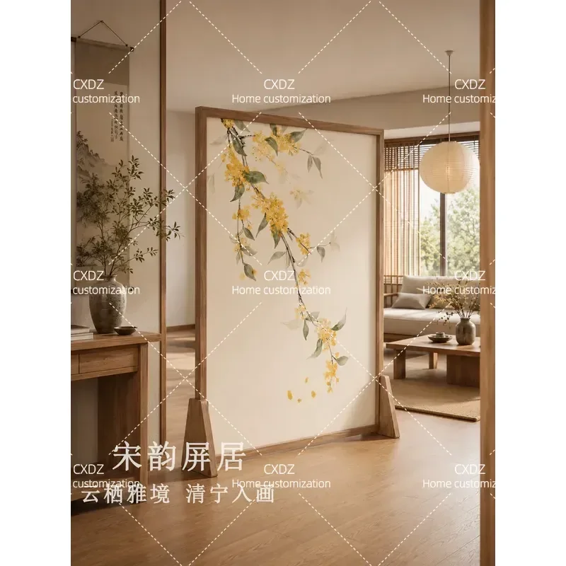Song Style Aesthetics Osmanthus Solid Wood Movable Screen Living Room Entrance Porch Partition 2026 New Shade