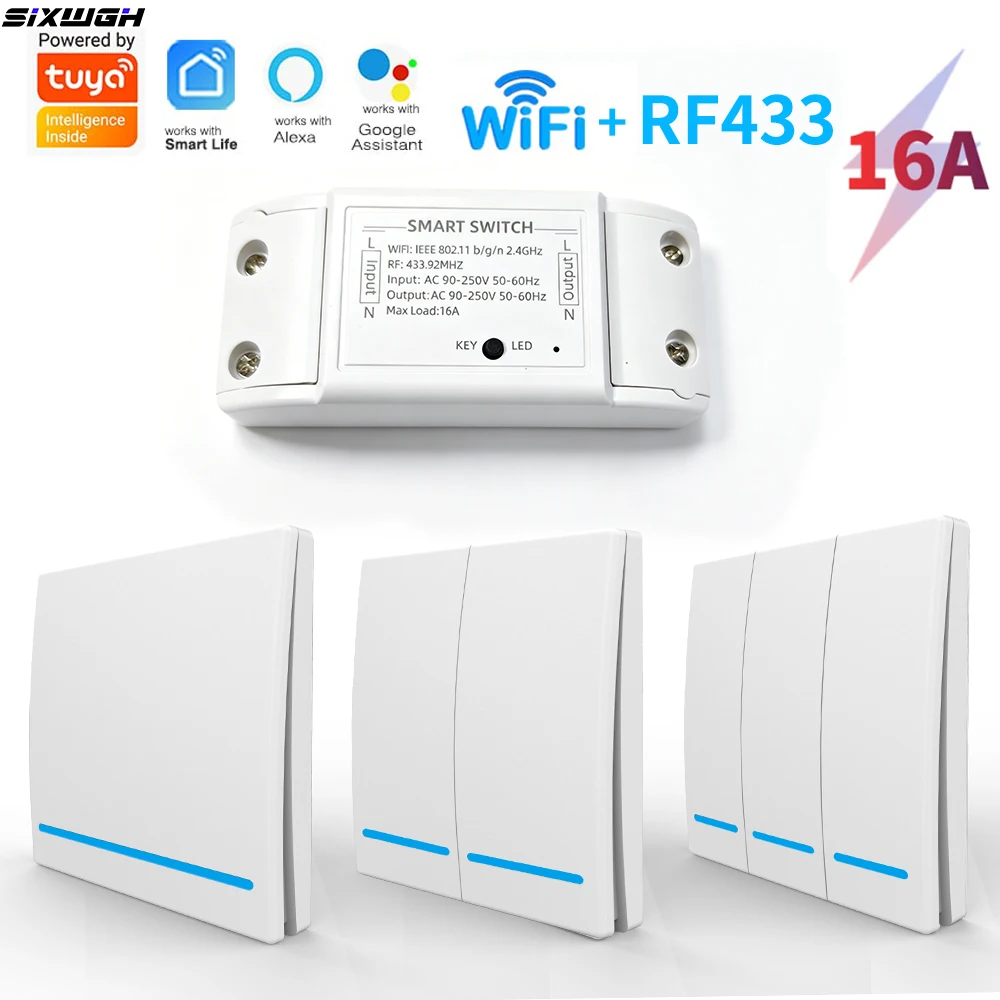 16A Tuya Wifi Smart Switch RF433MHZ Wireless Remote Control Timer Switch Support Smart Life App Alexa Google Home Voice Control