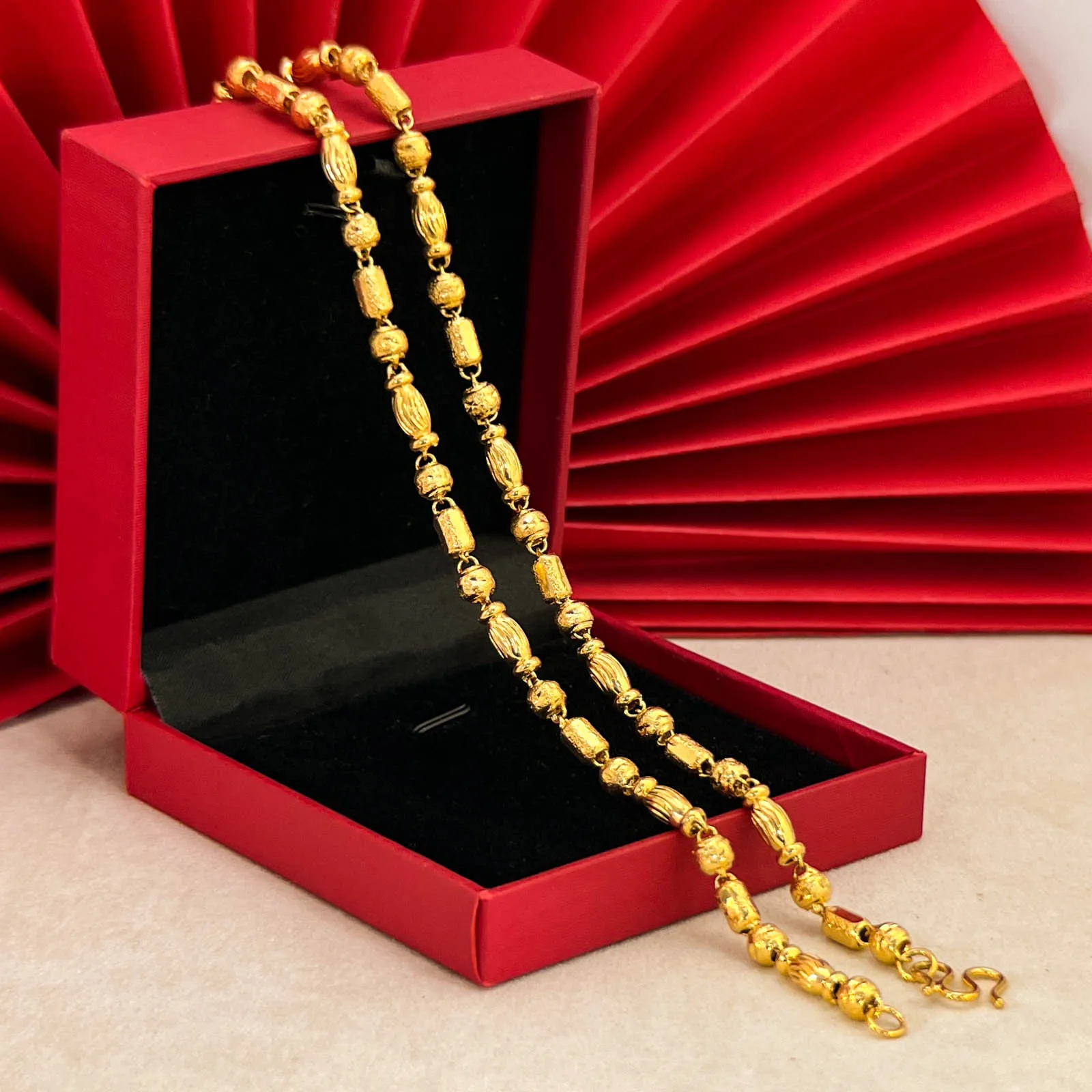 

Роскошное ожерелье из настоящего золота 24K 9999 пробы, цилиндрические бусины, для мужчин и женщин, ожерелье с бусинами в форме оливы.