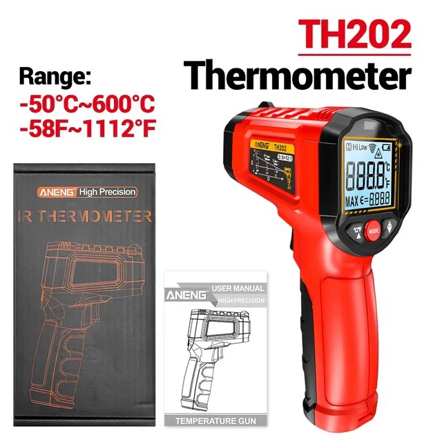 Industrial Kitchen Thermometer Gun TH202 Infrared Thermometer Non-contact -50-600Degrees Celsius Digital Laser Temperature Meter