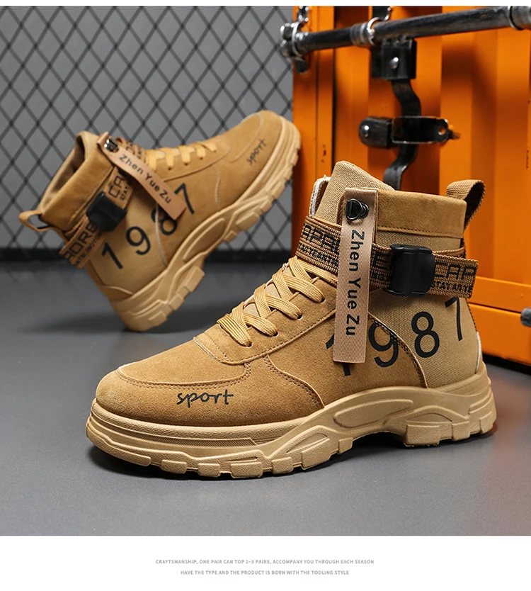 Herren Einfarbige High-Top Modische Vielseitige Outdoor-Wanderschuhe, Bequeme Rutschfeste Freizeitsportstiefel – Detail 17