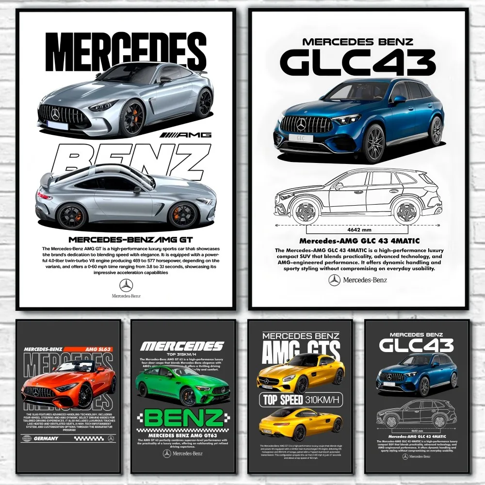 CAR M-MerCeDes-B-BenzES AMG GT COOL Poster Sticky Wall Art Printing Waterproof Home Living Bed Room Bar Hallway Aesthetic Decor