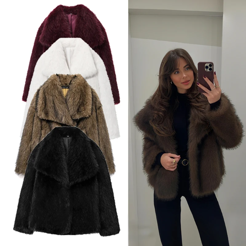 

Faux Fur Winter Coat Female Outerwears Women's Jackets Long Sleeve New In Jackets Button Street Wear Elegant Wool Blends Coats
