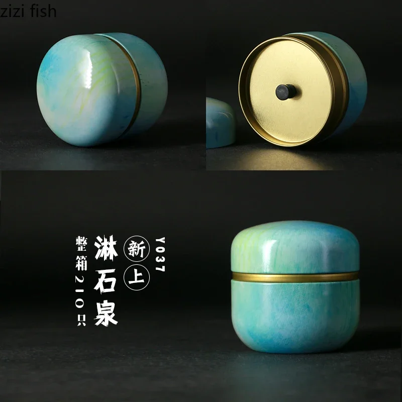 Tea Caddy Tinplate Household Sealed Packaging Box Portable Japanese Style Flower Round Small Tin Containers