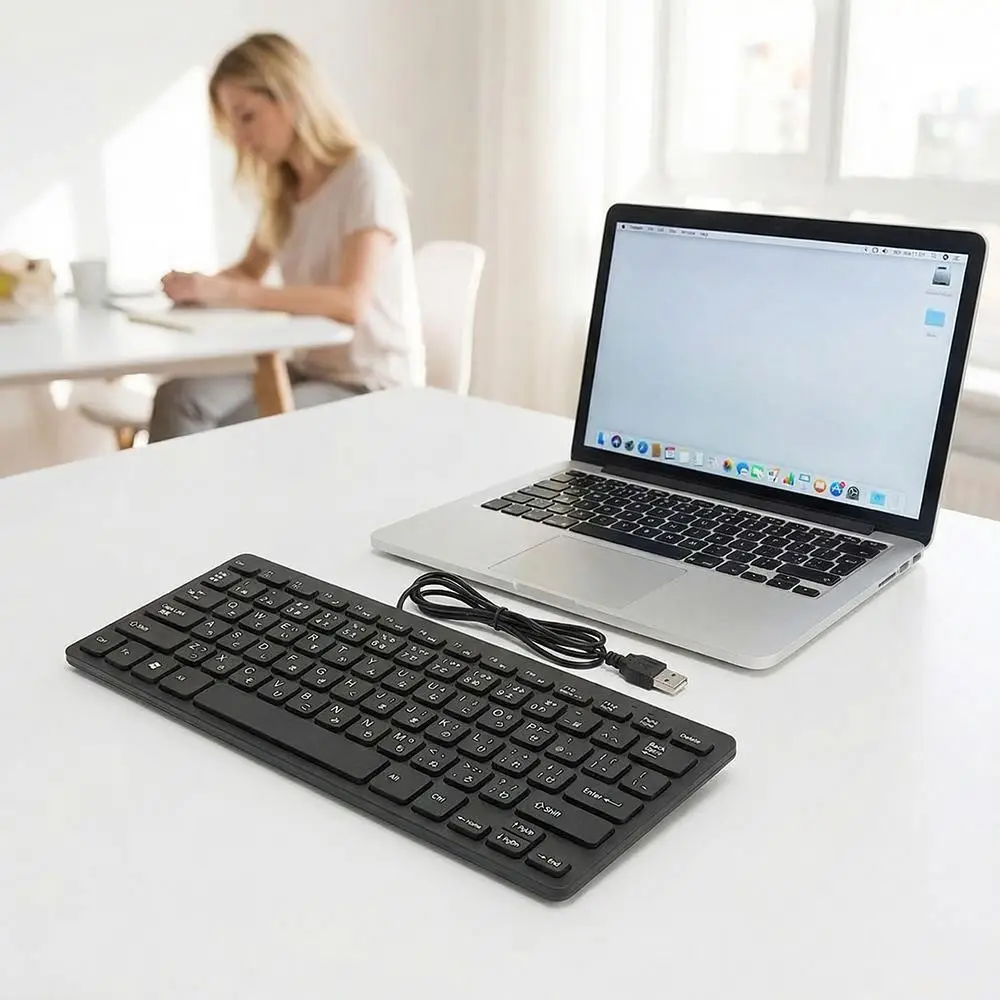 Durable 78 Key Japanese Keyboard Japanese Lettering Plug and Play USB Keyboard Ultra Thin Mini Keyboard Desktop Computer