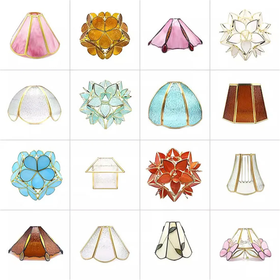 

Floral Pattern Handblow Art Glass Lamp Shade Brown Stripe Blue Pink Petals Stained Glass Lampshade for E26 E27 Tiffany Lights