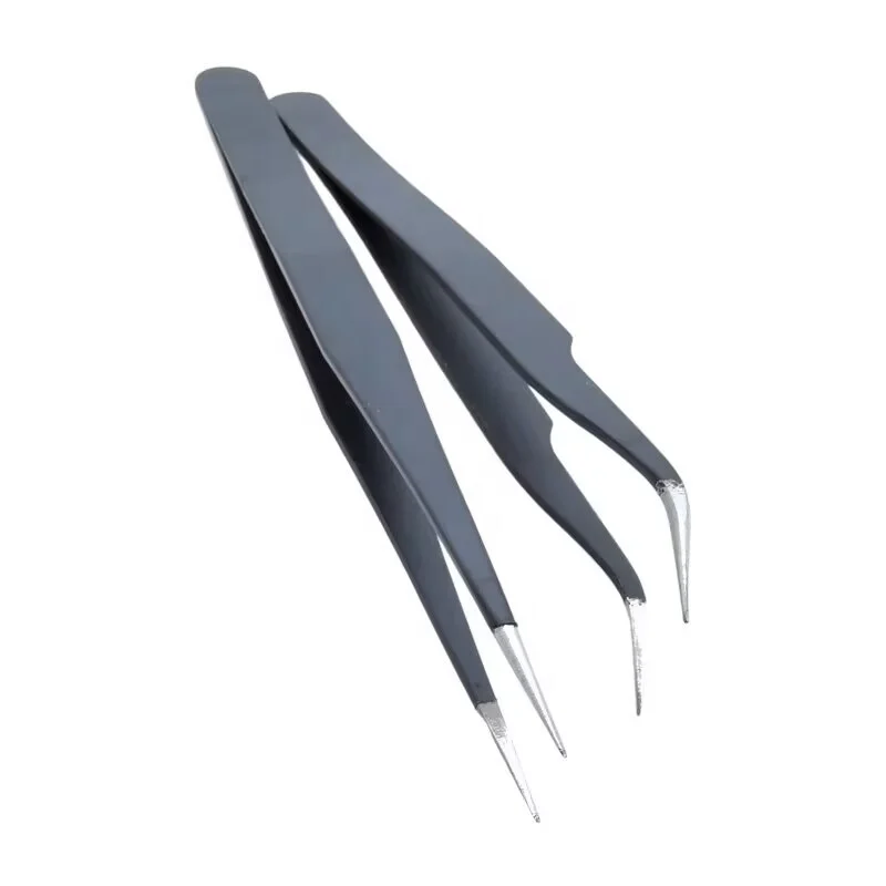 ESD 11/15 Anti Static ESD Stainless Steel Precision Tweezers Straight Curved Tip Tweezers for Electronics