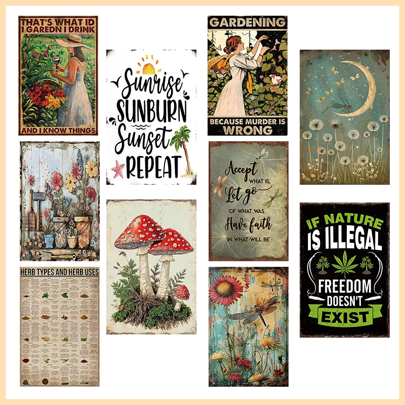 Flower Sign Vintage Garden Metal Tin Signs, Flowers Poster Wall Art Sign Wall Decor Bedroom Decoration Bathroom Garden Decor