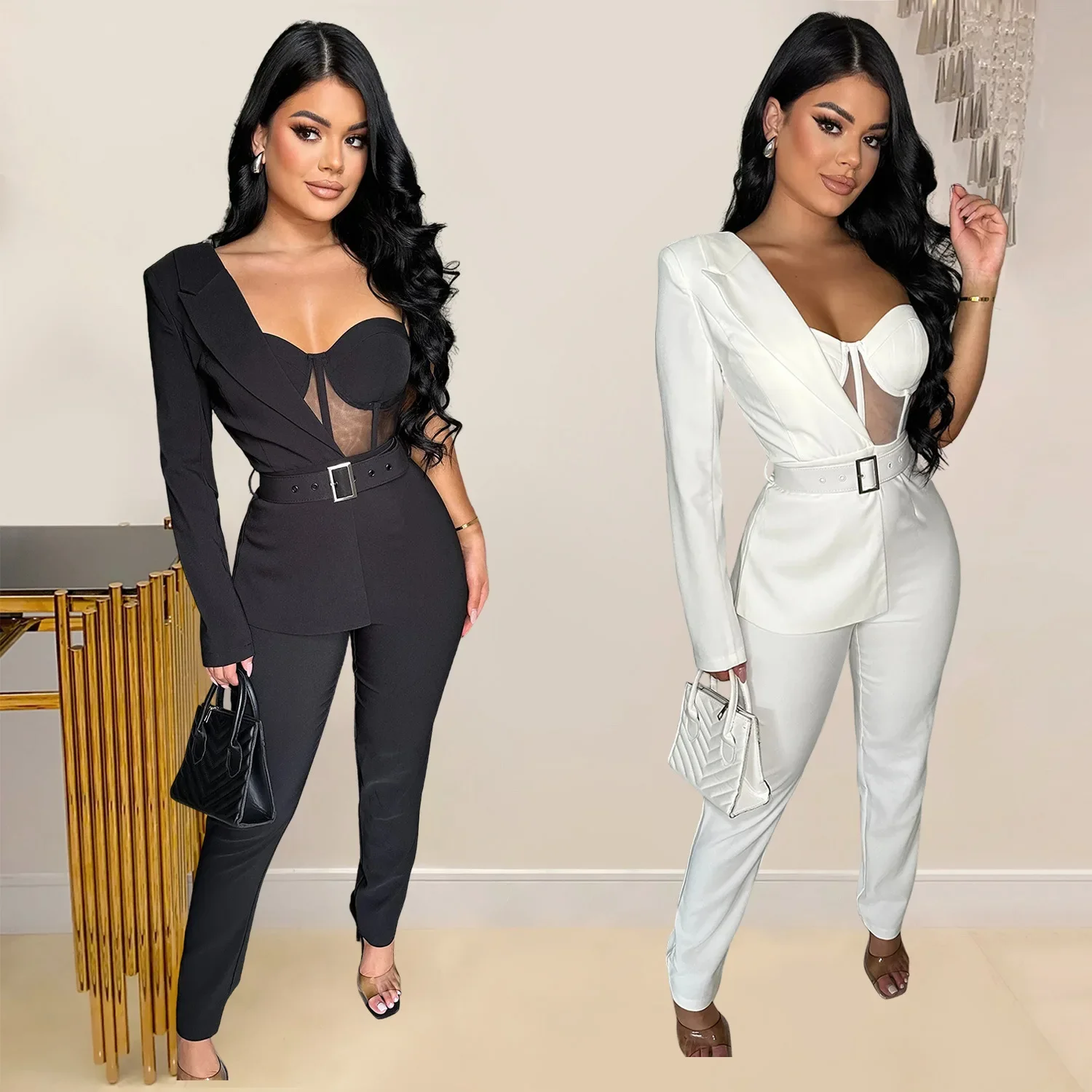 

Sexy Elegant Blazer Two Piece Pant Suit Sets Outfits Matching Sets 2024 Women Luxury Office Ladies Cloaks Jackets 2 Piece Sets
